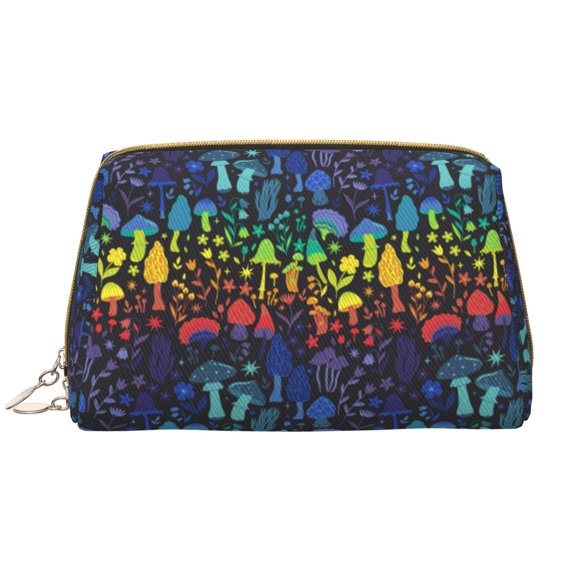 Rateoe Magical Mushrooms and Flowers for Travel Makeup Bag,Large Capacity Cosmetic Bags for Women,Waterproof Portable Pouch Open Flat Toiletry Bag Make up Organizer