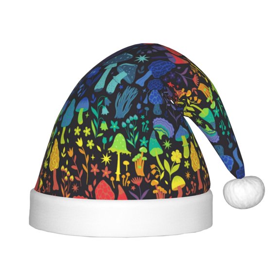 Rateoe Magical Mushrooms and Flowers Santa Hat Confortable Christmas Hat for Christmas Party Favors Fit for Kids