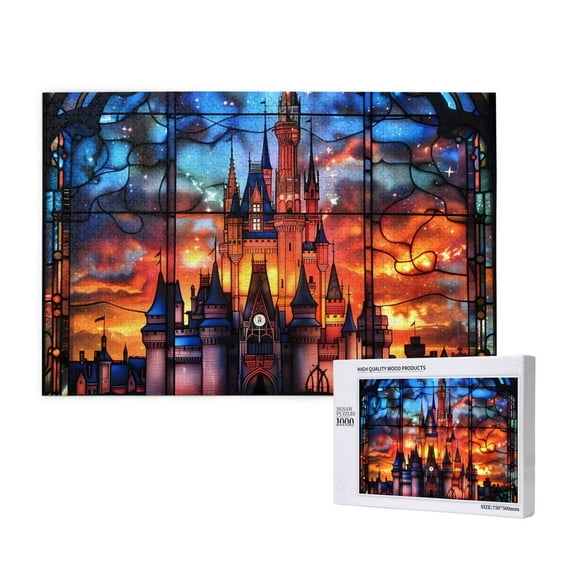 Rateoe Magical Stained Glass Castle Pattern Wooden Picture Puzzle ,1000 Piece Jigsaw Puzzle ,Family Fun Puzzle, Home Décor Puzzle, Gift Puzzle(Horizontal style)