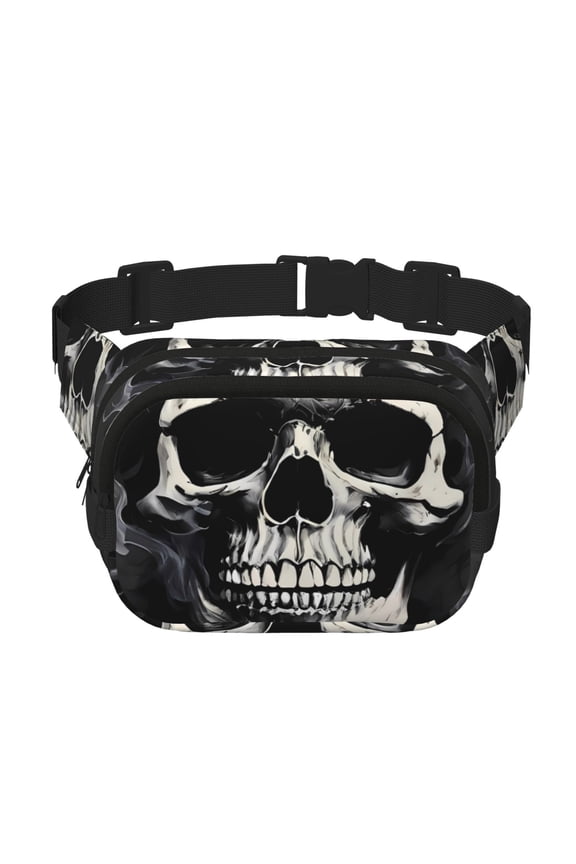 Magician Hat Skull Print Fanny Pack Belt Bag for Women and Men, Square Double-Layer Waterproof Waist Pack with Adjustable Strap for Hiking, Jogging, Cycling