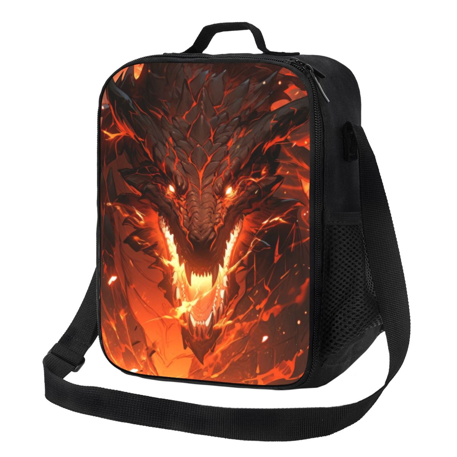 Rateoe Magma Fire Black Dragon Lunch Bag Reusable Lunch Box with Shoulder Straps for Men Women Insulated Portable Lunchbox for adults Suitable for School Work Picnic