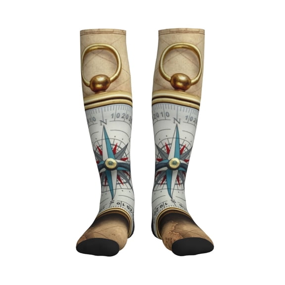Rateoe Magnetic Old Compass On World Map Compression Socks for Women and Men 20-30mmHg-Circulation Support Socks Knee High Nurse Pregnant Running Medical and Travel Athletic