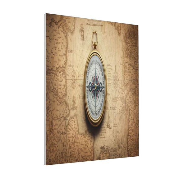 Rateoe Magnetic Old Compass On World Map Pattern Decorative Picture – Unique Modern Wall Art, Ready-to-Hang Canvas Print for Home (Vertical)