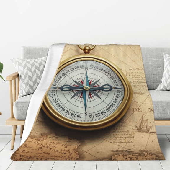 Rateoe Magnetic Old Compass On World Map Pattern Flannel Throw Blanket, Ultra-soft Blanket for Bed, Couch, Car, Hypoallergenic Anti-pilling blanket-40"x30"(Vertical)