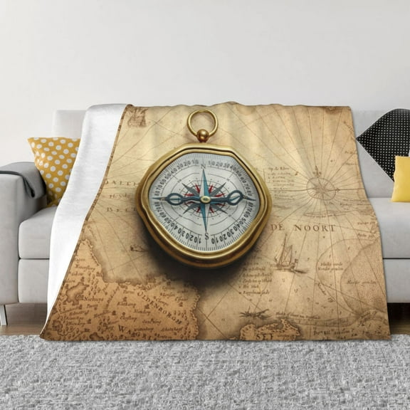 Rateoe Magnetic Old Compass On World Map Pattern Flannel Throw Blanket, Ultra-soft Blanket for Bed, Couch, Car, Hypoallergenic Anti-pilling blanket-60"x50"(Horizontal)