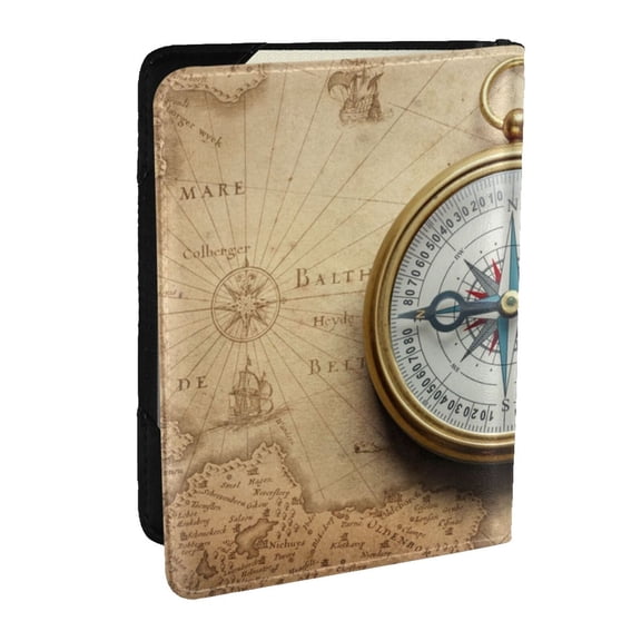 Rateoe Magnetic Old Compass On World Map Pattern Passport Holder Wallet Leather Mulit-purpose Travel Wallet Credit Cards Case ,Passport Cover for Women Men-6.5 in