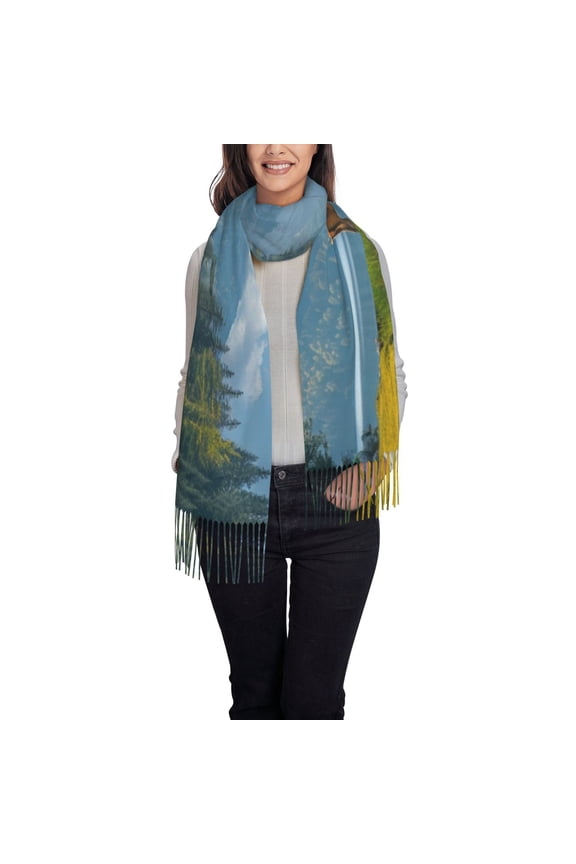 Majestic Deer Mountain Lake Women's Traditional Scarf Wrap Tassel Shawl Fringes Neck Head Shawl Retro Scarf