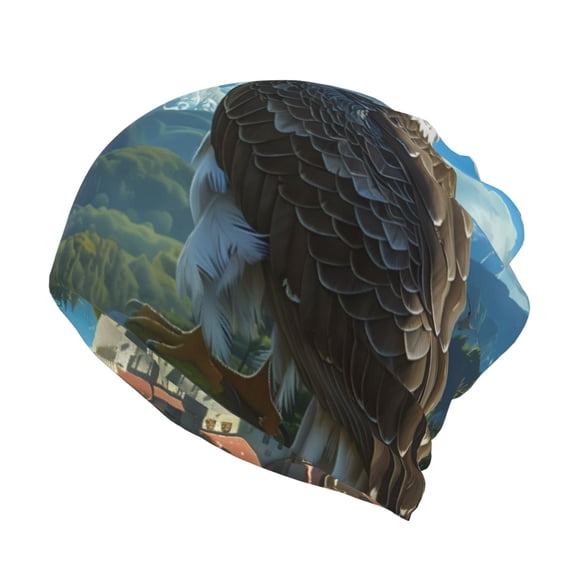 Rateoe Majestic Eagle Over Castle Cotton Slouchy Beanie Hat for Men/Women,Lightweight Oversize Large Thin Skull Cap Night Sleeping Cap
