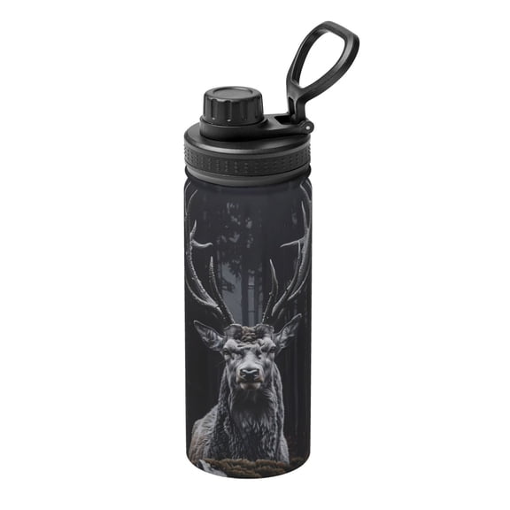Rateoe Majestic Forest Stag Printed 18oz Sports Insulated Water Bottle, Double-Wall Stainless Steel Kettle with Leak-Proof Cap and Carry Loop, BPA-Free for Outdoor, Gym, Camping, and Travel