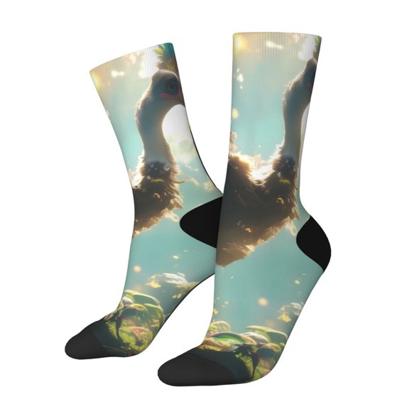 Rateoe Majestic Ostrich In Forest for Women Casual Calf Socks - Cute Crew Socks - Thin Soft Above Ankle Socks Size 5-11
