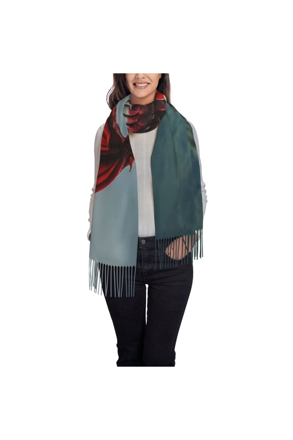 Majestic Red Dragon Women's Traditional Scarf Wrap Tassel Shawl Fringes Neck Head Shawl Retro Scarf