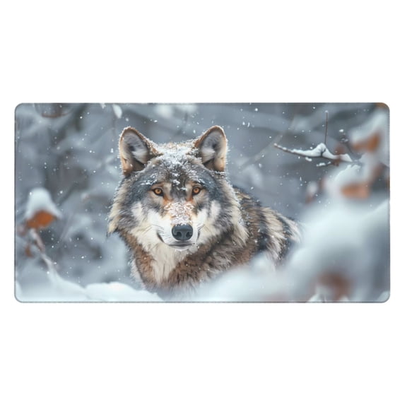 Rateoe Majestic Snowy Wolf Print Mouse Pad - Extended Large Gaming Mousepad,Non-Slip Stitched Edge,16x29.5 Inch