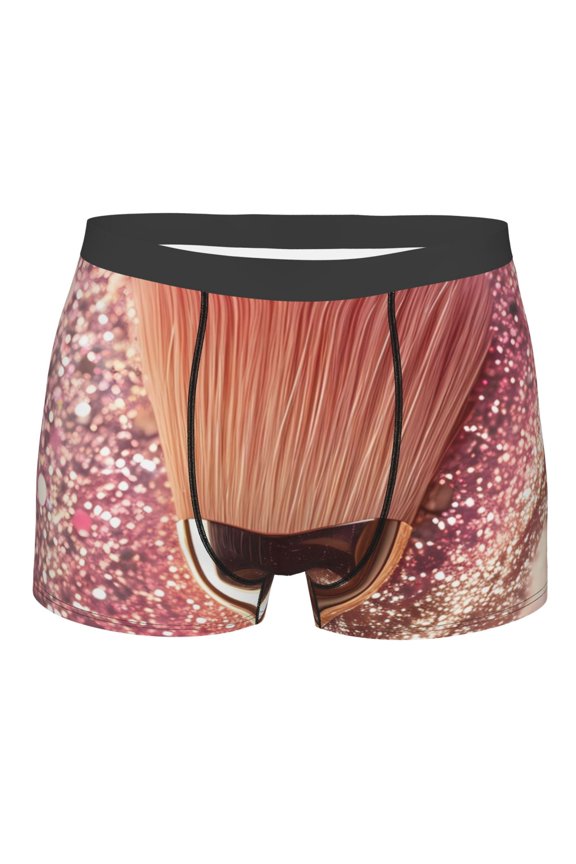 Makeup Brush on Pink Glitter Mens Boxer Briefs Poly Spandex Performance Boxer Briefs Underwear Hem Boxer Briefs - Medium