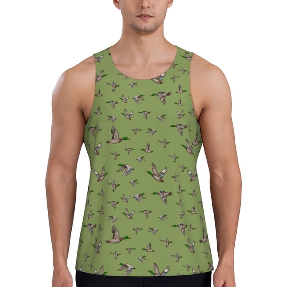 Rateoe Mallard Duck Pattern Sleeveless Gym Shirt Muscle Tee Breathable Workout Shirt Slim-Fit Tank Quick Dry Fit Muscle Tank Top Bodybuilding Sleeveless T Shirt-Medium
