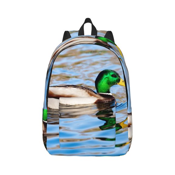 Rateoe Mallard Duck Swimming In A River Pattern Canvas College Laptop Backpack,Travel Daypack,Durable Rucksack Travel Notebook Bag School Backpack Book Bag for Men Women-Small