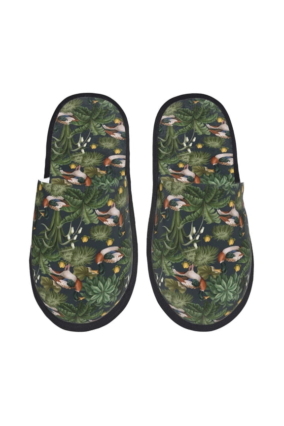 Mallard Ducks And Water Pattern Fuzzy Slippers Fuzzy Soft House Slippers Plush Furry Warm Cozy Open Toe Fluffy Home Shoes-Large