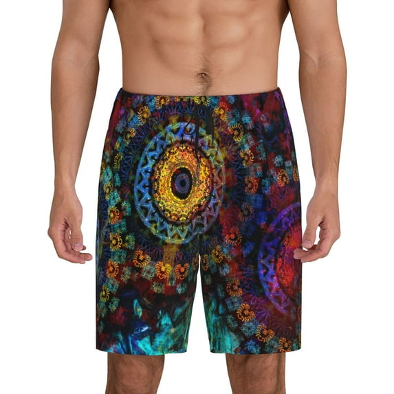Rateoe Mandala Colorful Print Men's Lounge Shorts – Soft & Breathable Pajama Bottoms with Pockets, Elastic Waistband, Lightweight Sleepwear for Nightwear & Loungewear-Medium