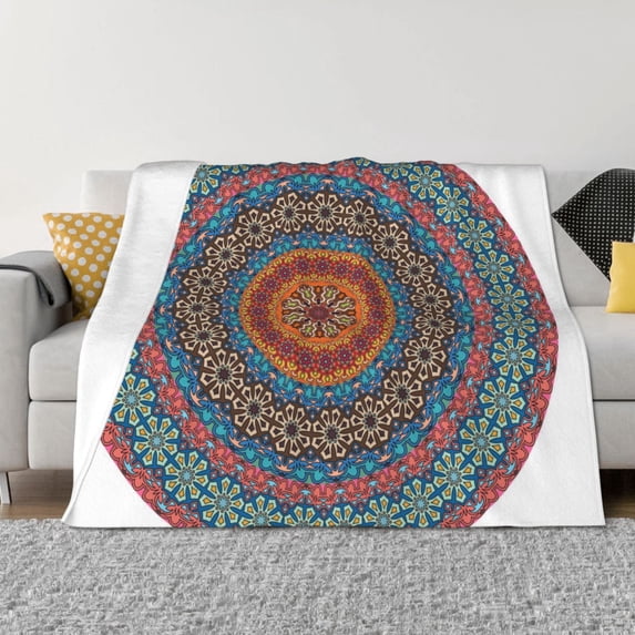 Rateoe Mandala Pattern Flannel Throw Blanket, Ultra-soft Blanket for Bed, Couch, Car, Hypoallergenic Anti-pilling blanket-50"x40"(Horizontal)