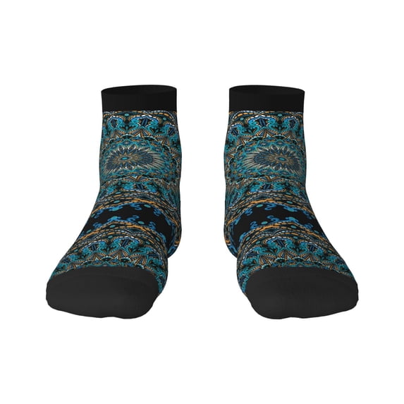 Rateoe Mandala Pattern Quarter Crew Socks,Toe Seamed Ankle Socks,Cotton Cushioned Breathable Athletic Crew Sports Socks
