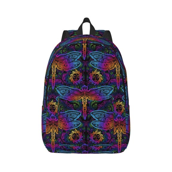 Rateoe Mandalas Dragonfly Pattern Canvas College Laptop Backpack,Travel Daypack,Durable Rucksack Travel Notebook Bag School Backpack Book Bag for Men Women-Small