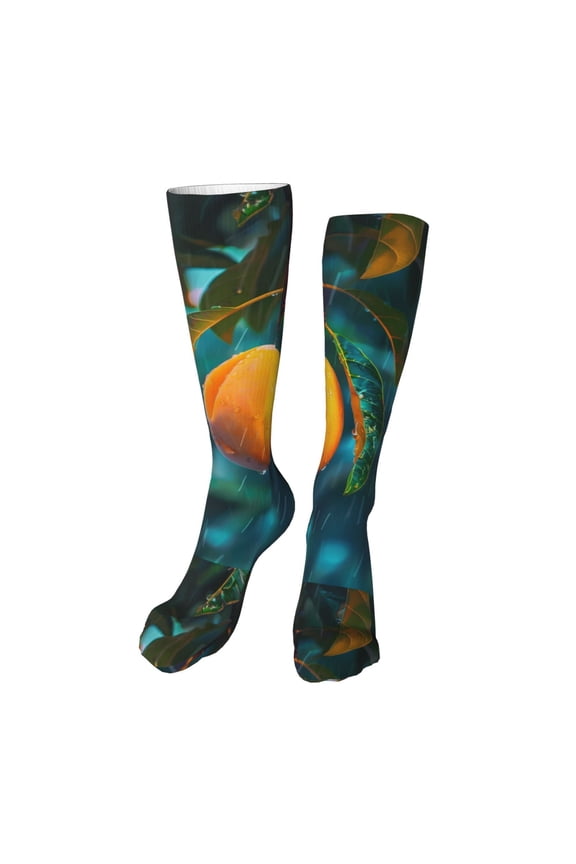 Mango In The Rain print Women's Men's Novelty 20in Crew Socks Cotton Socks Knee High Socks for Walking,Running,Nurses,Pregnancy-One Size