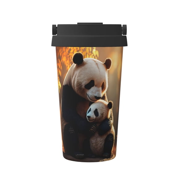 Rateoe Maple Forest Panda Pattern Travel Coffee Mug Tumbler with Flip Lid | Reusable Insulated Stainless Steel Cold Brew Iced Coffee Cup Thermos