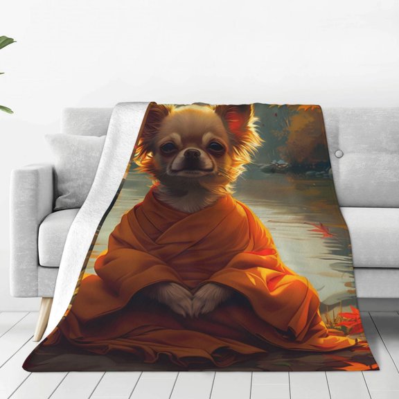 Rateoe Maple Leaf Meditating Chihuahua Print Fuzzy Fleece Throw Blanket Extra Large,Super Soft,Fluffy and Warm Blankets for Couch,Bed,All Season Use (50"x40")