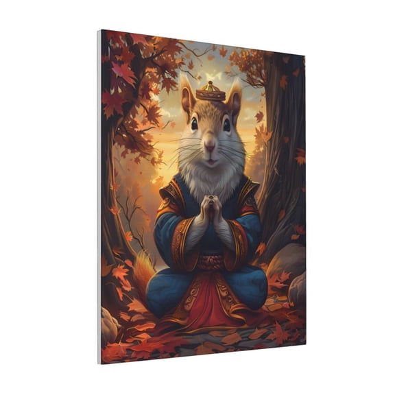 Rateoe Maple Leaf Meditating Squirrel Pattern Decorative Picture – Unique Modern Wall Art, Ready-to-Hang Canvas Print for Home (Vertical)