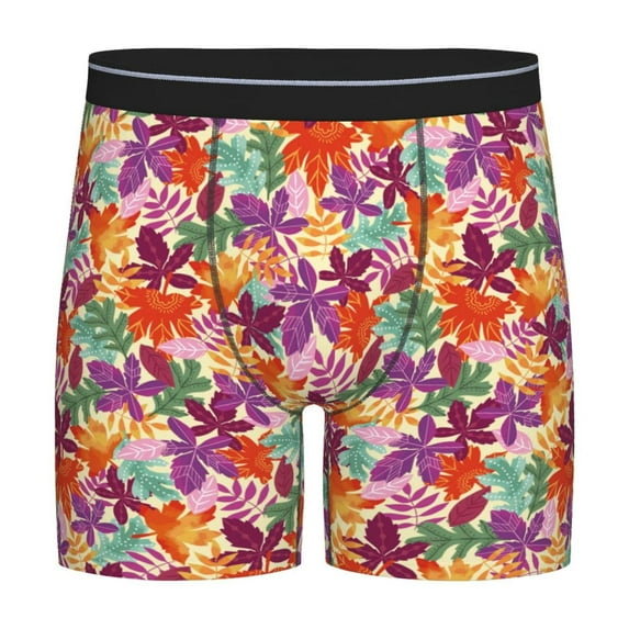 Rateoe Maple Leaves Print Men’s Underwear Boxer Briefs Soft Comfortable Underwear Boxer Briefs, Long Leg Briefs,Anti-chafing Boxer Briefs