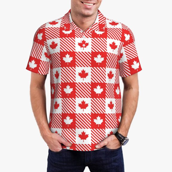 Rateoe Maple Leaves1 Pattern Men's Short Sleeve Polo Shirts, Golf Polo Shirts Short Sleeve Performance Moisture Wicking Dry-Medium