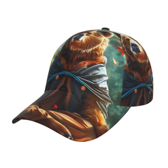 Rateoe Maple Meditating Bear Pattern Baseball Cap Outdoor Cap Mountain Dad Hat - Unstructured Soft Cotton Cap-Adjustable UV Protection Cap