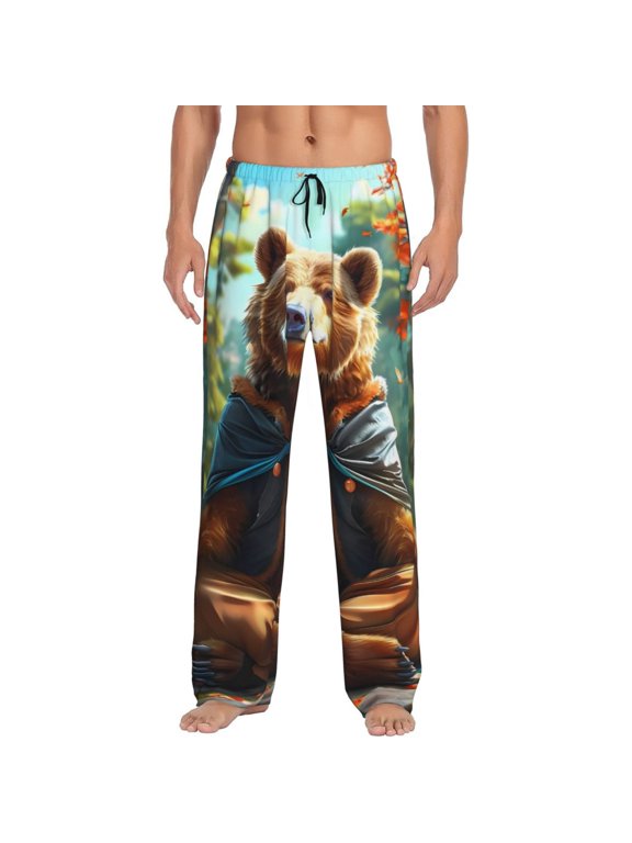 Maple Meditating Bear Pattern Men’s Ultra-Soft Comfy Pajama Lounge Pants Sleepwear,Comfortable Lounge Wear,lightweight Pajamas, Casual Home Wear-Medium