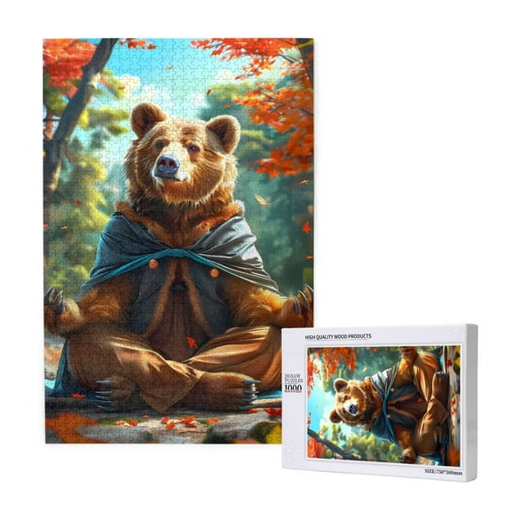 Rateoe Maple Meditating Bear Pattern Wooden Picture Puzzle ,1000 Piece Jigsaw Puzzle ,Family Fun Puzzle, Home Dcor Puzzle, Gift Puzzle(Vertical style)