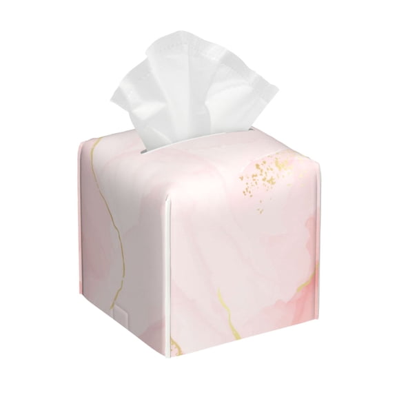 Rateoe Marble Pattern Tissue Box Cover, Modern Square Decorative Leather Facial Paper Case Organizer Holder Dispenser 5X5X5''
