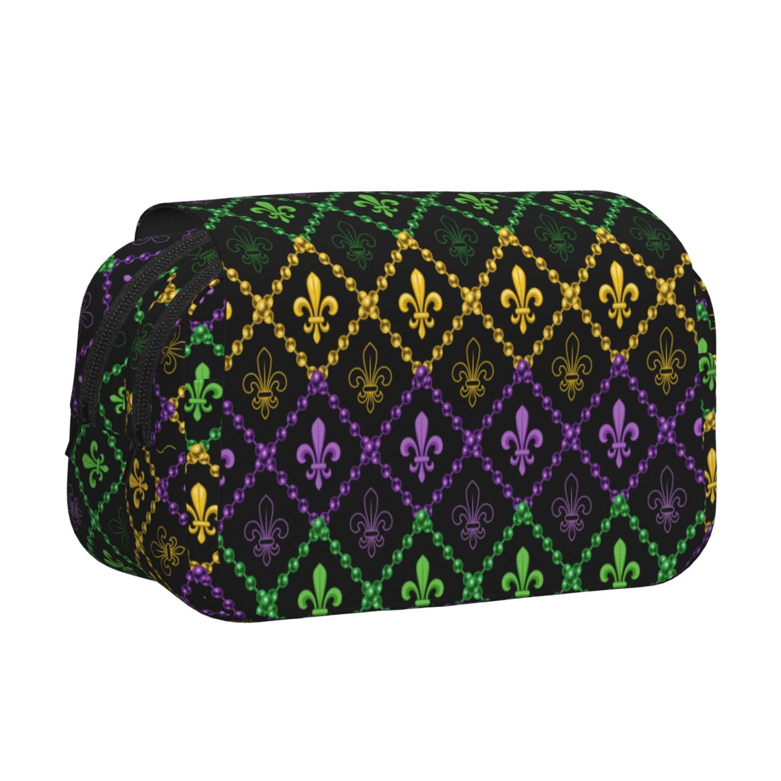 Rateoe Mardi Gra Geometric Pattern Double Clamshell Pen Case, Storage Organizer with Two Zipper Compartments– Holds Up to 50 Pencils & Pens