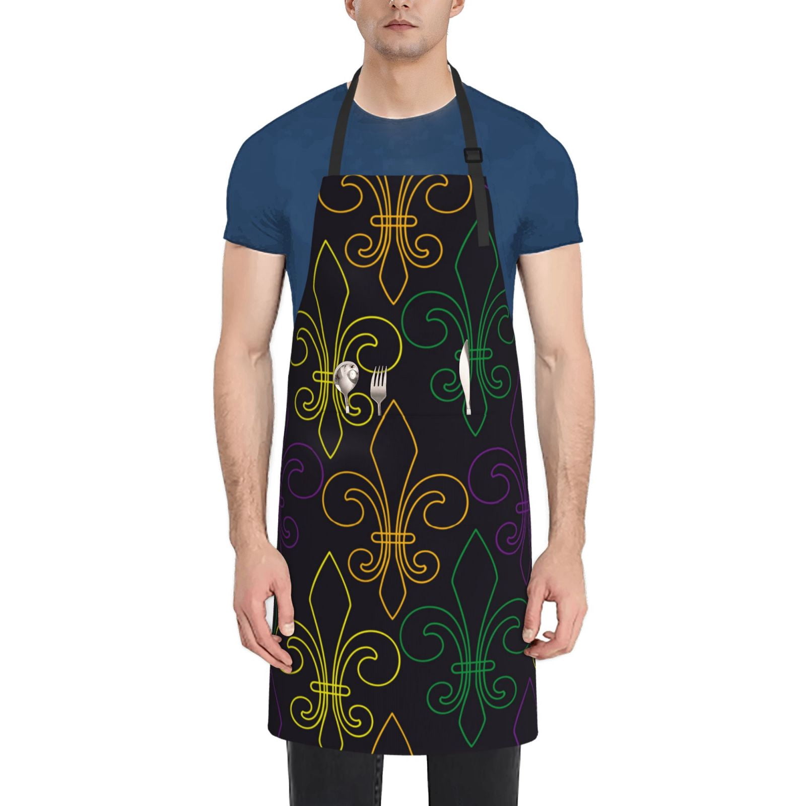 Rateoe Mardi Gras Carnival Aprons with Pocket,Men Womens Aprons Waterproof Adjustable Cooking Aprons for Kitchen Gardening and Salon
