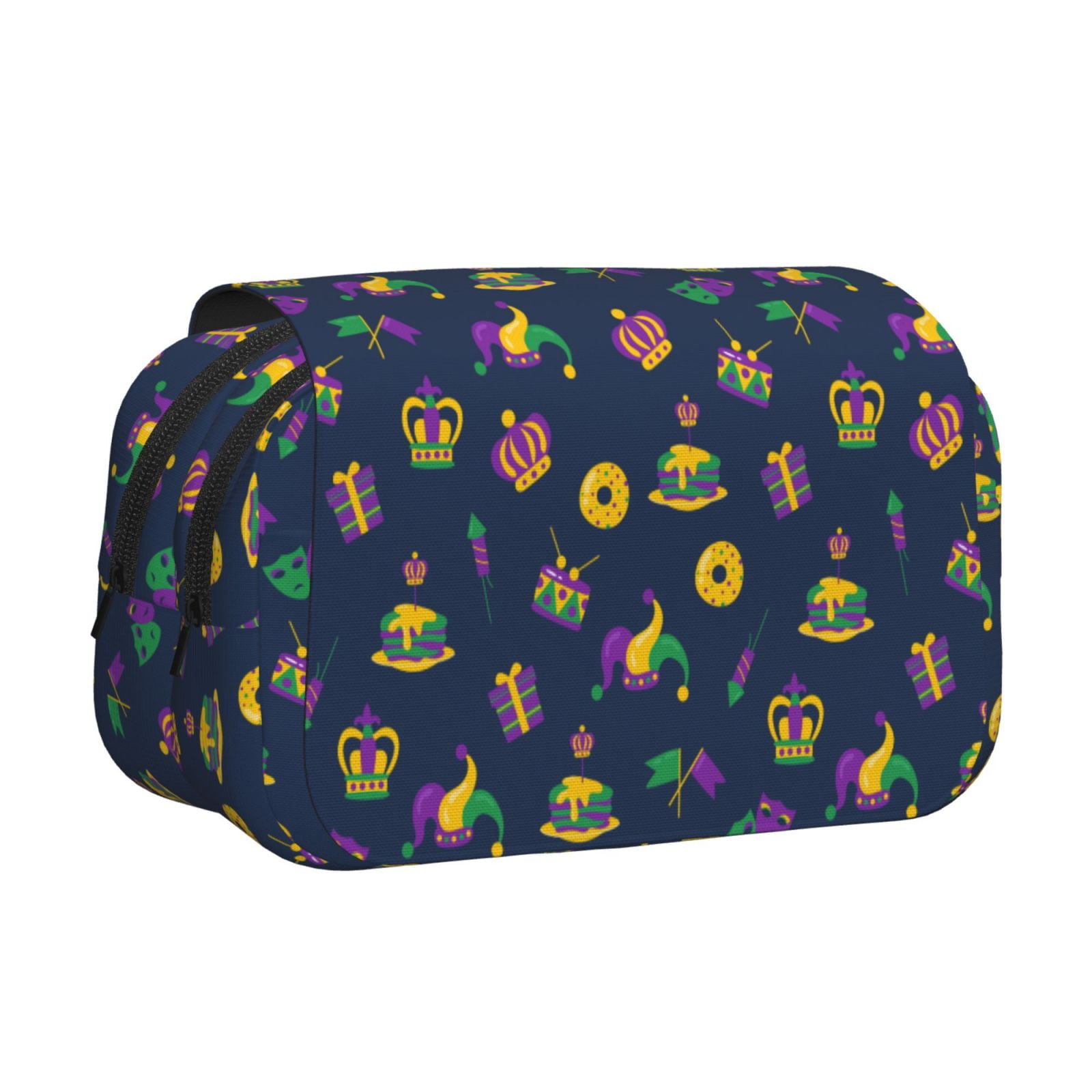 Rateoe Mardi Gras Carnival Pattern Double Clamshell Pen Case, Storage Organizer with Two Zipper Compartments– Holds Up to 50 Pencils & Pens