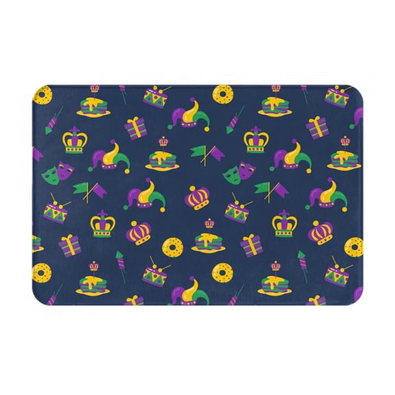 Rateoe Mardi Gras Carnival Pattern Flannel Door Mat Indoor Outdoor Entrance, Waterproof All-Weather Doormat,Fade Resistant, Low Profile Entryway Mat 16x24in