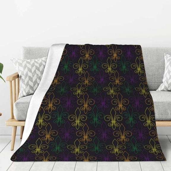 Rateoe Mardi Gras Carnival Pattern Flannel Throw Blanket, Ultra-soft Blanket for Bed, Couch, Car, Hypoallergenic Anti-pilling blanket-40"x30"(Vertical)