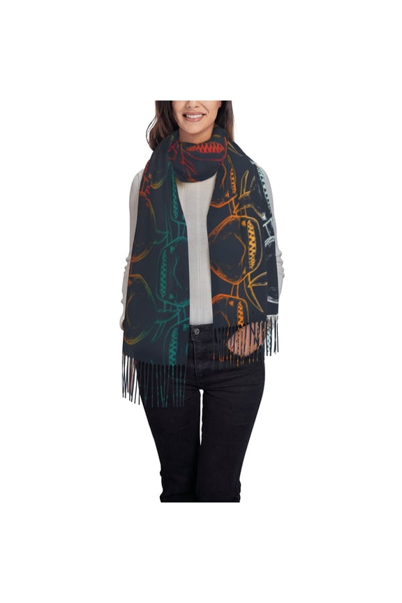 Mardi Gras Carnival Women's Traditional Scarf Wrap Tassel Shawl Fringes Neck Head Shawl Retro Scarf