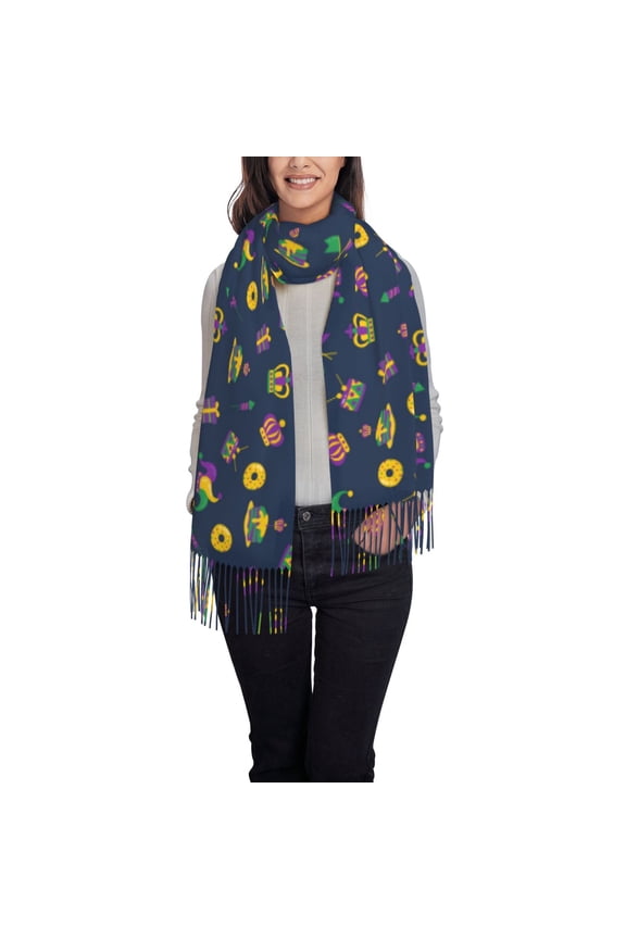 Mardi Gras Carnival Women's Traditional Scarf Wrap Tassel Shawl Fringes Neck Head Shawl Retro Scarf