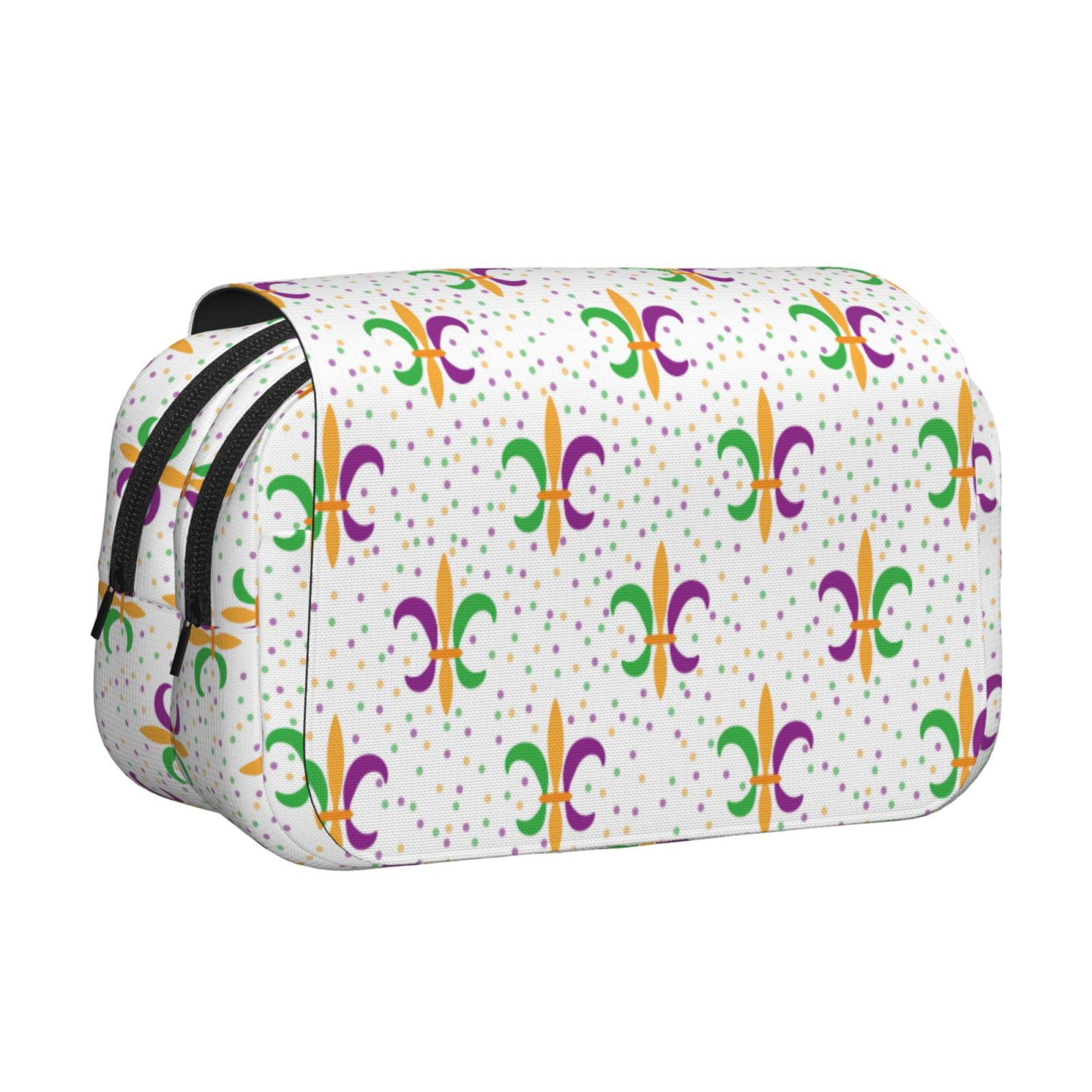 Rateoe Mardi Gras Carnival1 Pattern Double Clamshell Pen Case, Storage Organizer with Two Zipper Compartments– Holds Up to 50 Pencils & Pens