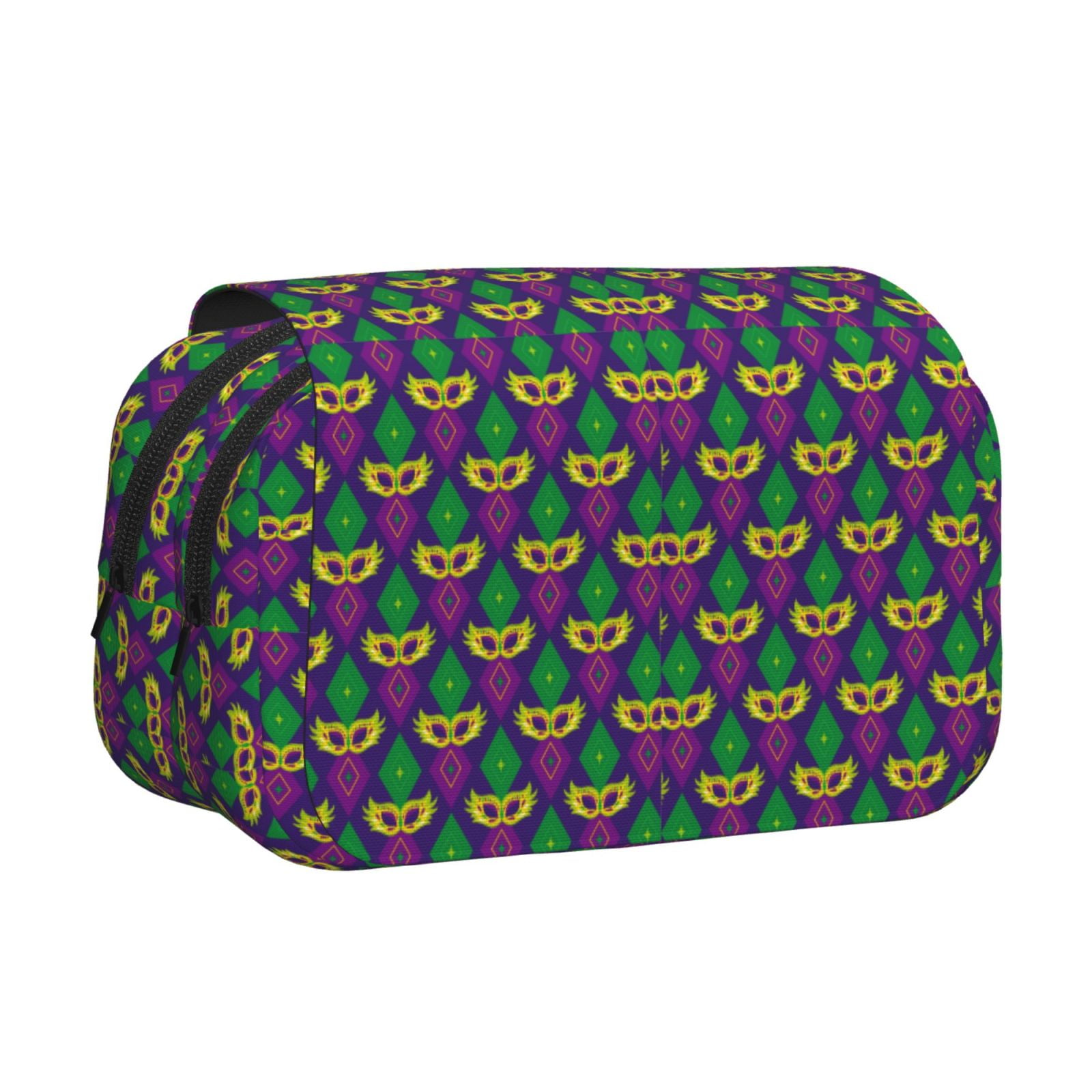 Rateoe Mardi Gras Carnival3 Pattern Double Clamshell Pen Case, Storage Organizer with Two Zipper Compartments– Holds Up to 50 Pencils & Pens
