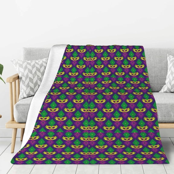 Rateoe Mardi Gras Carnival3 Pattern Flannel Throw Blanket, Ultra-soft Blanket for Bed, Couch, Car, Hypoallergenic Anti-pilling blanket-40"x30"(Vertical)