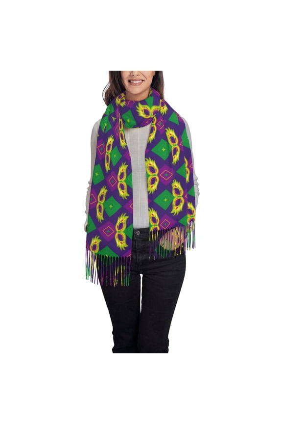 Mardi Gras Carnival3 Women's Traditional Scarf Wrap Tassel Shawl Fringes Neck Head Shawl Retro Scarf