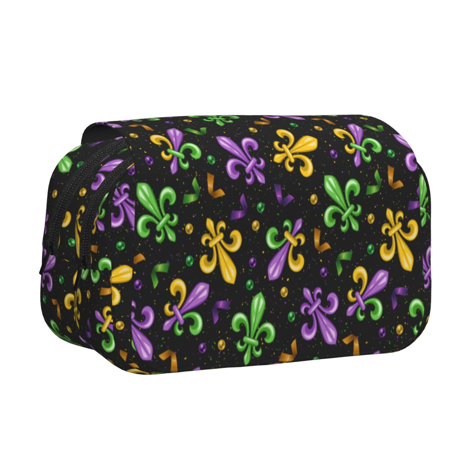 Rateoe Mardi Gras Carnival4 Pattern Double Clamshell Pen Case, Storage Organizer with Two Zipper Compartments– Holds Up to 50 Pencils & Pens