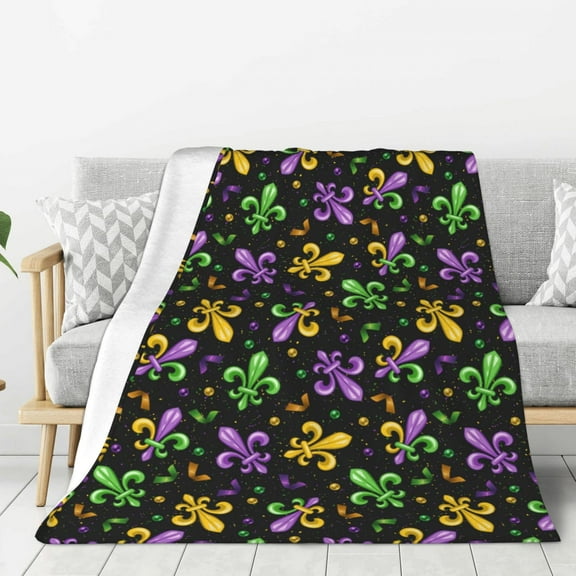 Rateoe Mardi Gras Carnival4 Pattern Flannel Throw Blanket, Ultra-soft Blanket for Bed, Couch, Car, Hypoallergenic Anti-pilling blanket-40"x30"(Vertical)