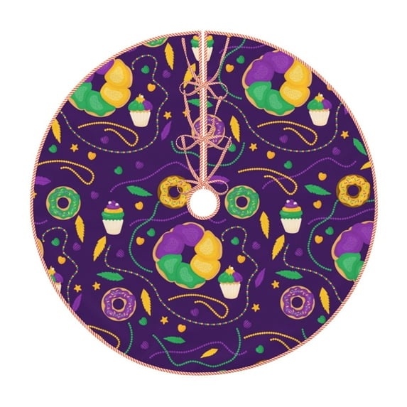 Rateoe Mardi Gras and Donuts Pattern Christmas Tree Skirt with Ties , Christmas Tree Decorations, Farmhouse Christmas Decor Xmas Holiday Decorations-48"