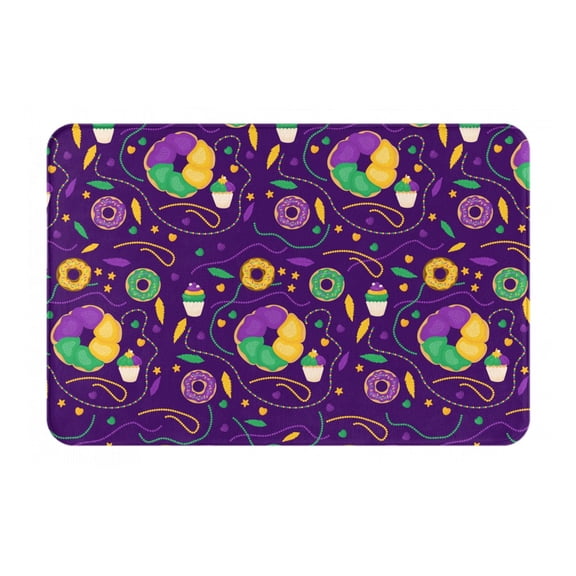 Rateoe Mardi Gras and Donuts Pattern Flannel Door Mat Indoor Outdoor Entrance, Waterproof All-Weather Doormat,Fade Resistant, Low Profile Entryway Mat 16x24in