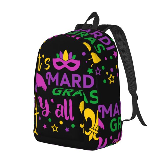 Rateoe Mardi Gras with Flamingo Pattern Durable Canvas Backpack for Men & Women – Stylish & Lightweight – Adjustable Straps, Multiple Pockets – Fits 15-17 Inch LaptopsSmall